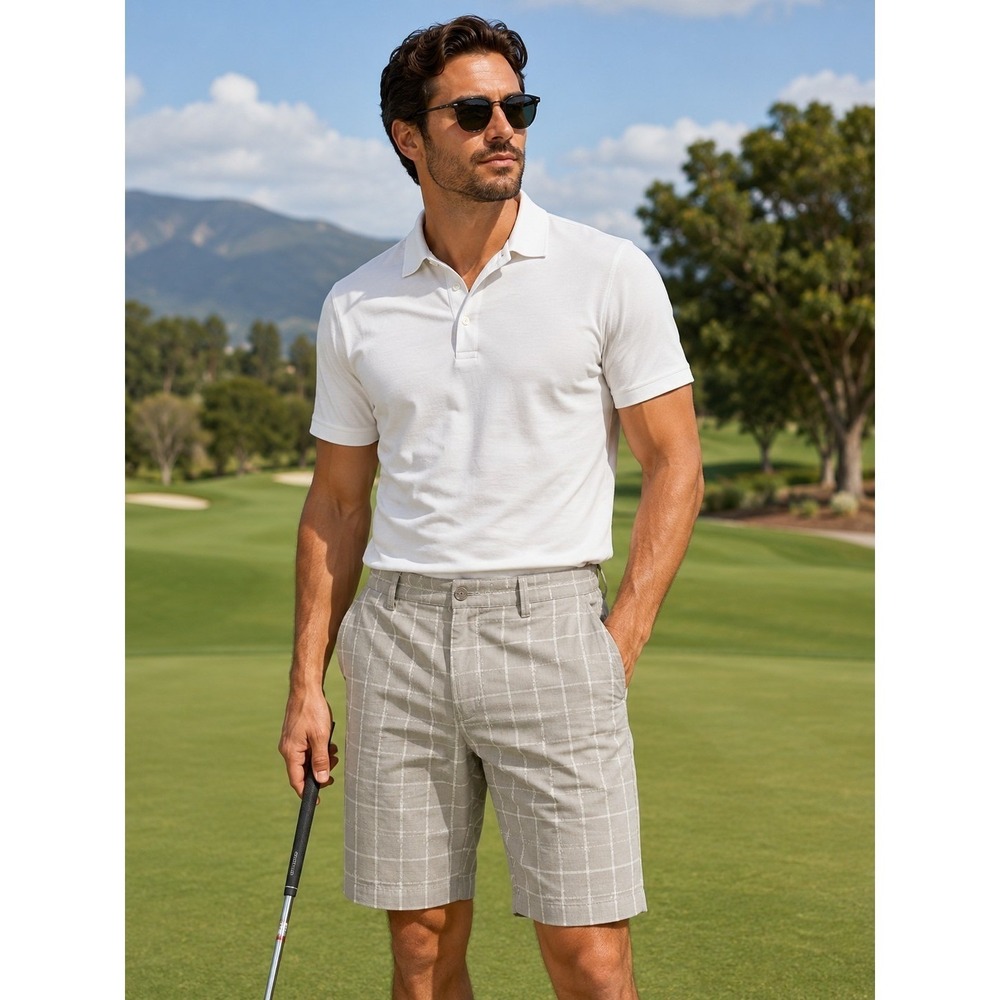 PING Men's Shorts Gray White Plaid Golf Beach Athletica Lightweight -263